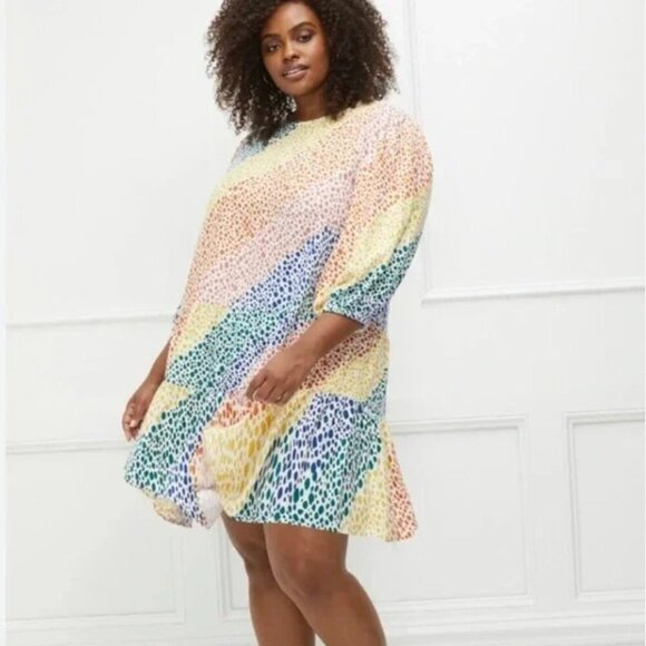 ELOQUII Elements Women's 20 Plus Size Rainbow Print Tiered Easy Dress 24 - Picture 1 of 8